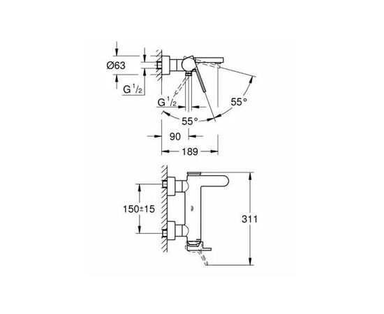 смеситель для ванны grohe europlus 33553003, хром в Астане фото № 2