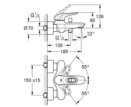 смеситель для ванны grohe eurostyle 33591003, хром в Астане фото № 2