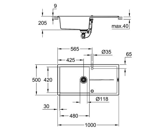 Кухонная мойка grohe k400 31641ap0, черный гранит в Астане фото № 4