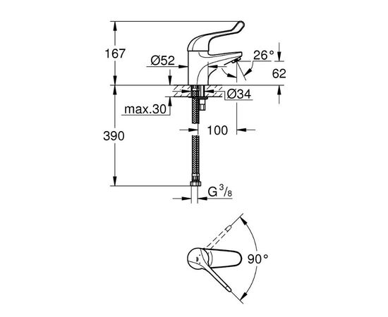 смеситель для раковины grohe euroeco 32789000, хром в Астане фото № 3