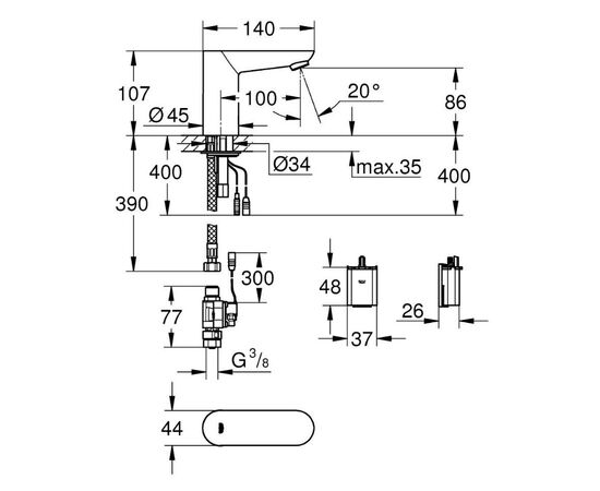 Инфракрасная электроника для раковины без смешивания grohe euroeco cosmopolitan e 36271000, хром в Астане фото № 2