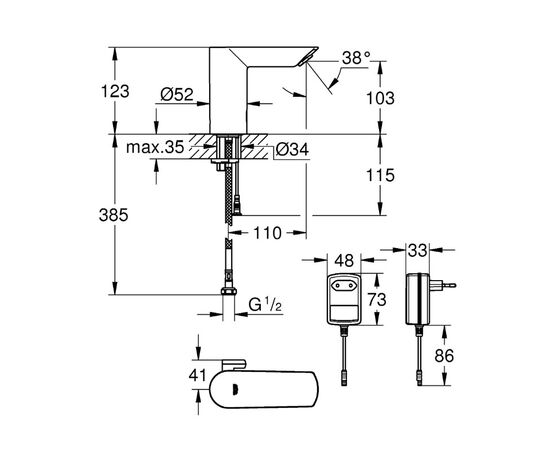 сенсорный смеситель grohe bau cosmopolitan e 36453000 для раковины, хром в Астане фото № 2