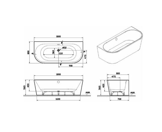 Ванна акриловая vitra geo 65420006000 180x80 в Астане фото № 4