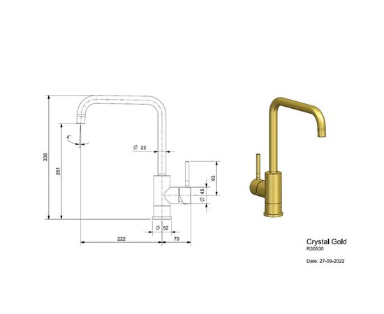 смеситель для кухни reginox crystal gold r30530, kitchen tap, золотой в Астане фото № 4