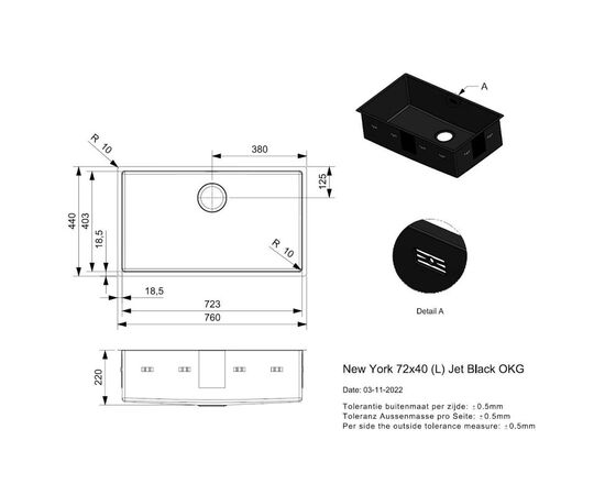 Кухонная мойка reginox new york r34996 72x40 l, jet black okg в Астане фото № 2