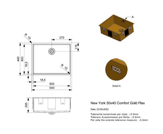 Кухонная мойка reginox new york r35160 50x40 comfort, gold в Астане фото № 3