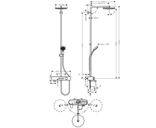 Душевая система hansgrohe pulsify s 24230000 260 1jet с термостатом, хром в Астане фото № 2