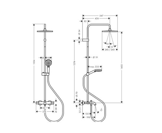 Душевая система hansgrohe vernis shape 240 26900670 с термостатом, изливом для ванны, черная в Астане фото № 3