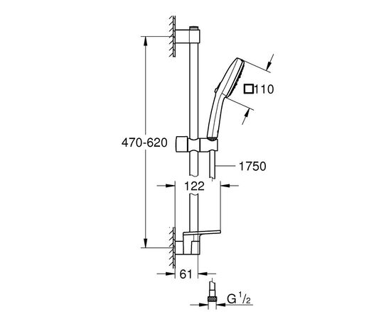 Душевой гарнитур grohe tempesta cube 110 27929003, 600, с полочкой, 3 режима струи, хром в Астане фото № 3