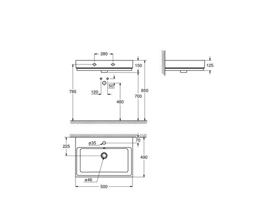 раковина подвесная 50см grohe cube ceramic 3947400h, с переливом, альпин-белый в Астане фото № 3