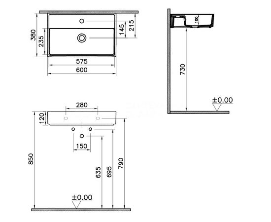 раковина подвесная vitra archiplan 7401b003-0001 60x38 в Астане фото № 6