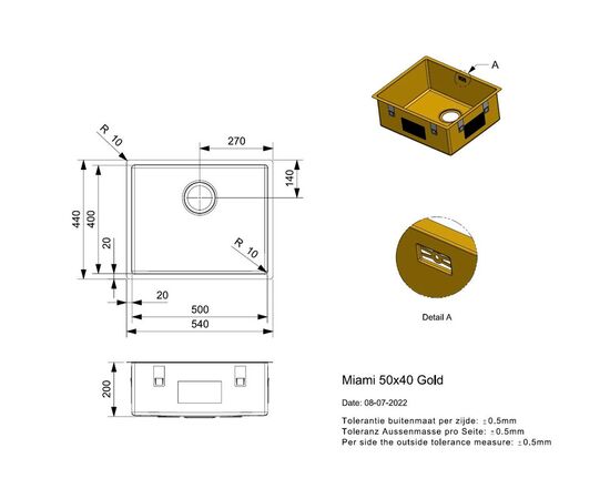 Кухонная мойка reginox miami r30745 50x40, gold в Астане фото № 3