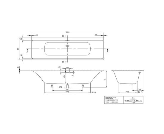 Ванна квариловая villeroy&boch subway 3.0 ubq180sbw2dv-01 180x80 в Астане фото № 4