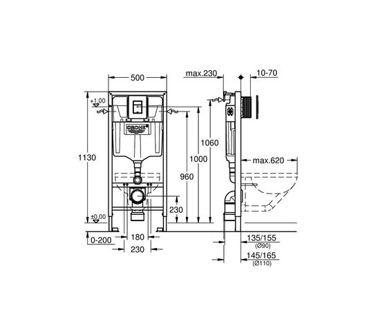 Инсталляция для подвесного унитаза 5в1 grohe rapid sl 1000046 с шумоизоляцией, панель смыва черная в Астане фото № 2