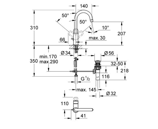 смеситель для раковины grohe bauloop 23091000 с высоким изливом в Астане фото № 2