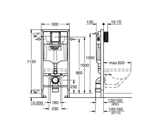 Инсталляция для подвесного унитаза grohe rapid sl 38772sh0, белая панель смыва в Астане фото № 2
