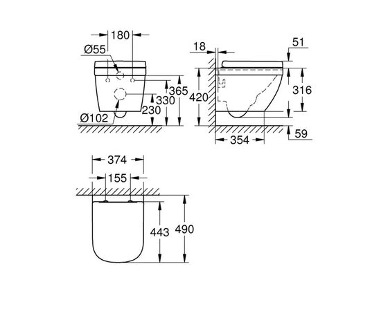 унитаз подвесной grohe euro ceramic 39693000, 49см, сиденье с микролифтом в Астане фото № 3