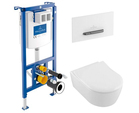 унитаз с инсталляцией 5в1 villeroy&boch avento 5656rs01 viconnect 92242700 92216168, белая-хром в Астане фото № 1