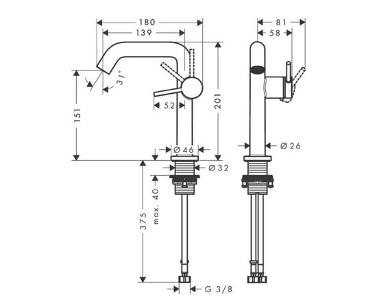 смеситель для раковины hansgrohe tecturis s coolstart ecosmart 73340140 бронза в Астане фото № 2