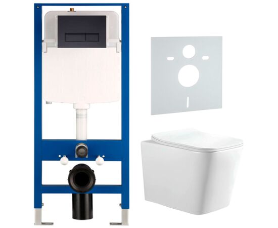 унитаз с инсталляцией 5в1 hans 2303hs h5108-0203, черная прямоугольная клавиша в Астане фото № 1