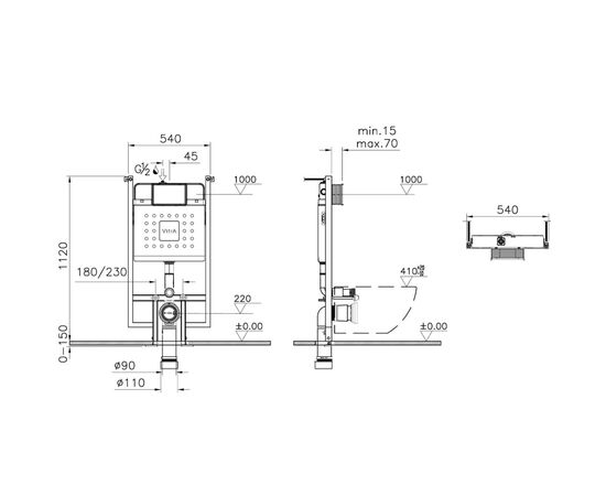 унитаз с инсталляцией 5в1 vitra zentrum s 7484b003-0075 безободковый, клавиша root s 740-2380 хром в Астане фото № 9