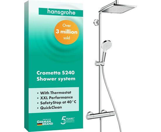 Душевая система hansgrohe crometta е 240 1jet showerpipe 27271000 с термостатом в Астане фото № 1