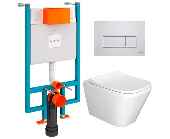 унитаз с инсталляцией 5в1 vitra integra square 7082b003-0075 безободковый, v-fix core 800-1875, клавиша хром root s 740-2380 в Астане фото № 1