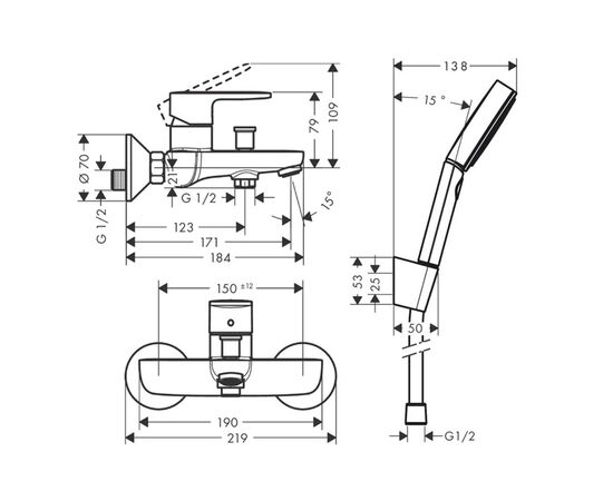смеситель для ванны hansgrohe vernis blend 71440670 с лейкой pulsify select s 24303670 в Астане фото № 2