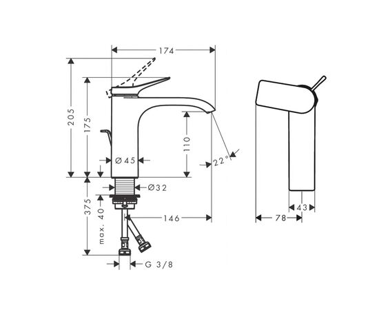 смеситель для раковины hansgrohe vivenis 75023340 coolstart с донным клапаном, черный матовый хром в Астане фото № 4