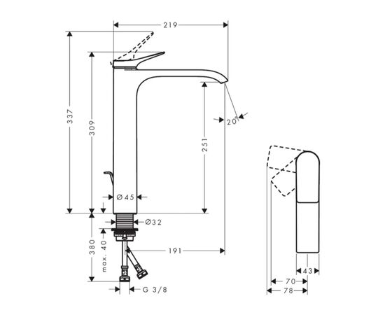 смеситель для раковины hansgrohe vivenis 75044340 coolstart с донным клапаном, черный матовый хром в Астане фото № 3
