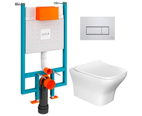 унитаз с инсталляцией 5в1 vitra zentrum s 7484b003-0075 безободковый, клавиша root s 740-2380 хром в Астане фото № 1