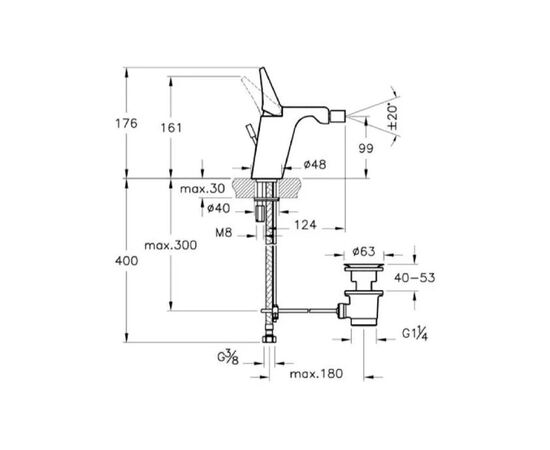 смеситель для биде vitra metropole a45672exp с донным клапаном, рычажный, хром в Астане фото № 2