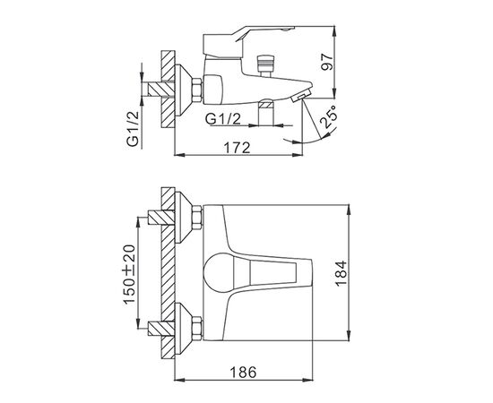 смеситель для ванны frap h63 f3063 однорычажный, хром в Астане фото № 2