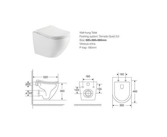 унитаз подвесной hans comfort hs-118tq cо смывом торнадо, 52x36, белый в Астане фото № 10