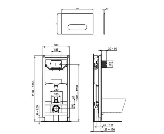 Инсталляция 3в1 ideal standard prosys frame 120 m r020467 с черной кнопкой смыва m2 r0115a6 в Астане фото № 2