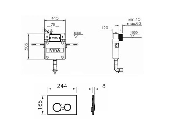 Инсталляция 3в1 vitra 742-1740-01 с кнопкой 740-0424 в Астане фото № 2