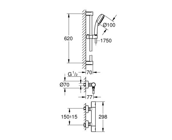 Душевoй гарнитур grohe grohtherm 34768000 с термостатом в Астане фото № 3