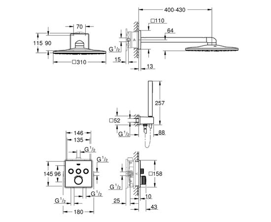 Встраиваемая душевая система grohe rainshower smartactive cube 34706000 с термостатом в Атырау фото № 3