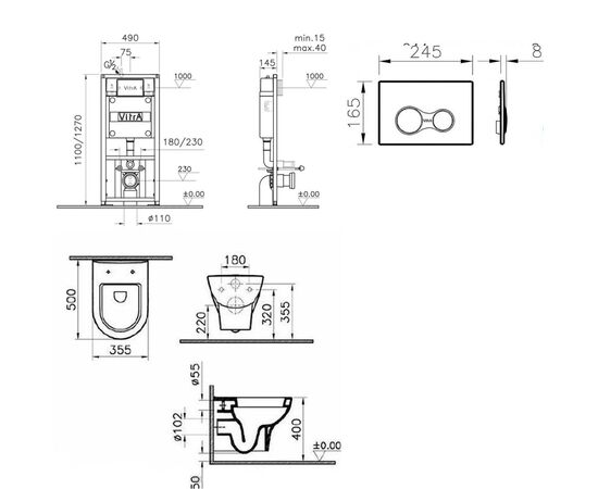 Комплект vitra nest: унитаз 5173b003-0075 с инсталляцией и кнопкой в Атырау фото № 2