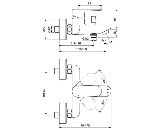 смеситель для ванны ideal standard tyria bc157ho в Атырау фото № 2