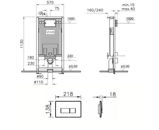 Инсталляция 3в1 vitra 750-5800-01с кнопкой 740-0600,крепеж в Атырау фото № 2