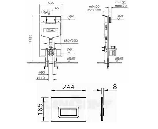 Инсталляция 3в1 vitra 748-5800-01с кнопкой 740-0680,крепеж в Атырау фото № 2
