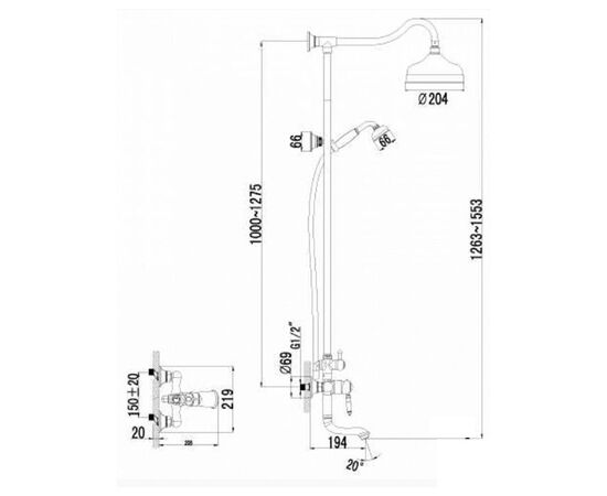 Lm4862b вилла смеситель для ванны с верхней душевой лейкой тропический дождь, бронза в Атырау фото № 2