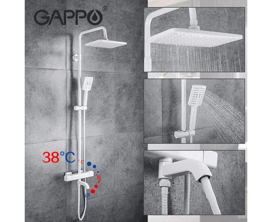 Душевая система gappo g2491-8 с термостатом белая в Атырау фото № 2