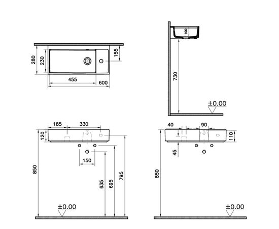 раковина подвесная vitra archiplan 7406b003-0029 60x28 в Атырау фото № 2