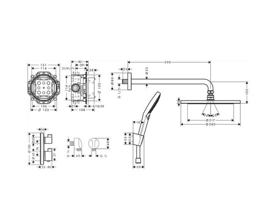 Душевая система hansgrohe croma 280 ecostat s 27961670 с термостатом в Атырау фото № 2