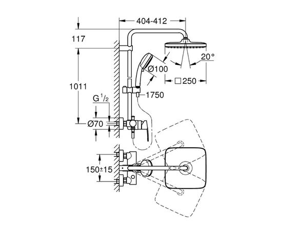 Душевая система grohe tempesta cosmopolitan 250 cube 26692000 со смесителем для душа, хром в Атырау фото № 3
