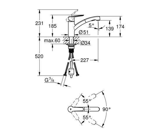 смеситель для кухни grohe quickfix start 303072431 с выдвижным изливом, черный в Атырау фото № 2