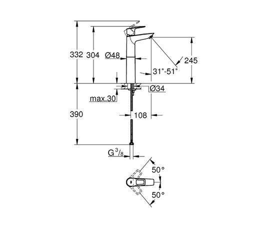 смеситель для раковины grohe bauloop 23764001, хром в Атырау фото № 3