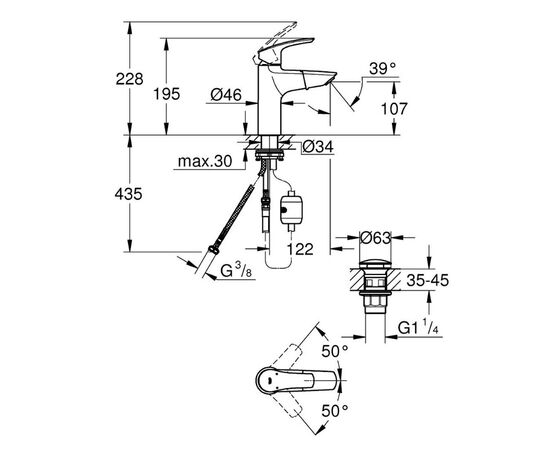 смеситель для раковины grohe eurosmart 23976003, хром в Атырау фото № 2